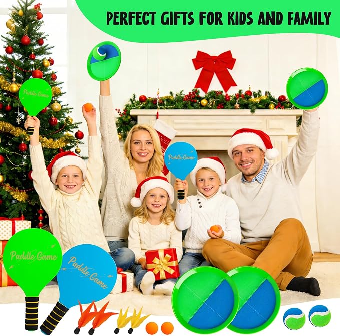 TEILLNET 2-in-1 Beach Paddle Ball and Toss Catch Ball Game Set, Summer Outdoor Toys for Kids Adults, Family Yard Lawn Beach Pool Park Games, Outside Sports Gifts for Boys Girls 3 4 5 6 7 8 9 10 11 12