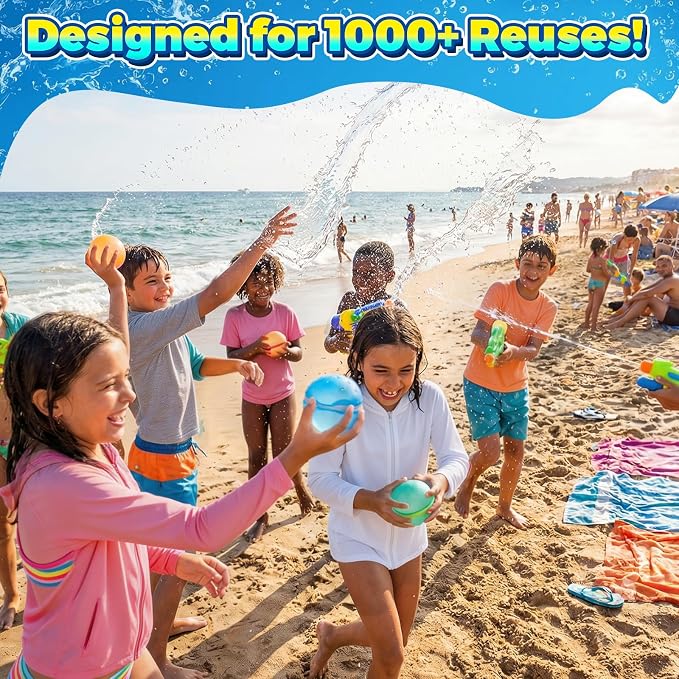 24 Pcs Reusable Water Balloons, Self-Sealing Refillable Water Balls, Pool Toys for Kids Ages 4-14, Pool Beach & Outdoor Water Ballons