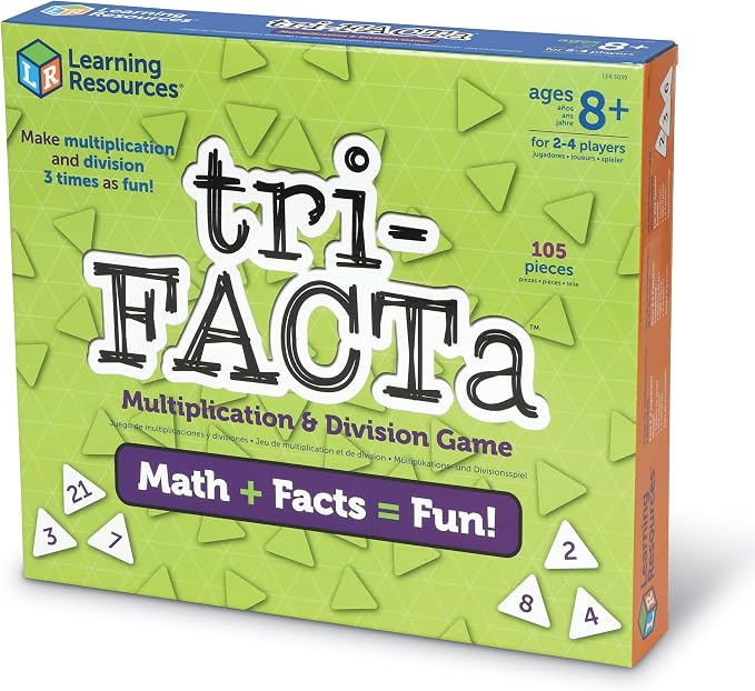 Learning Resources Tri-FACTa Multiplication & Division Game - Math Manipulatives, Kid Montessori Board Games, Classroom Must Haves, STEM Number Cards, Critical Thinking, Back to School, Kids Gifts