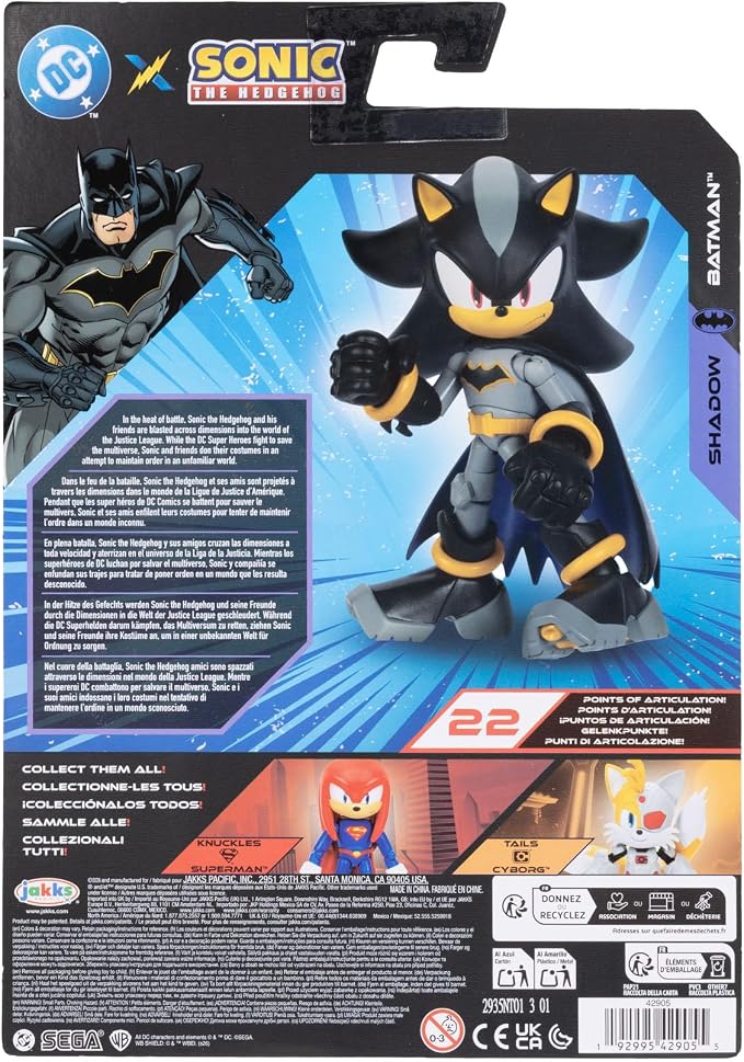 DC X Sonic Collectable Action Figures Shadow as Batman, Tails as Cyborg, Knuckles as Superman Featuring Highly Articulation Figures with Dynamic Posing