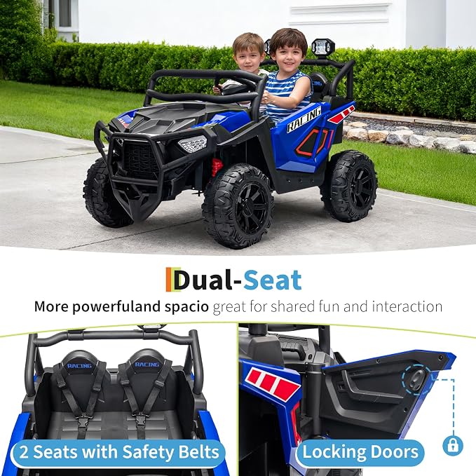 Garvee 24V Ride On Toys for Big Kids, 2 Seater Electric UTV Car with Remote Control, 4-Wheeler Suspension, Soft Start, 3 Speeds, Led Lights, Bluetooth, Ride on Truck Kids 2-8 Years