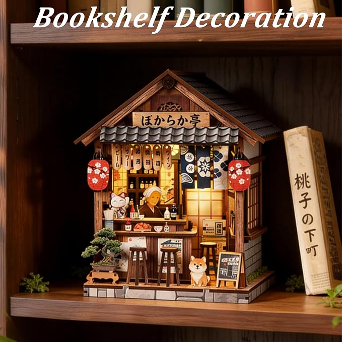 ISSEVE Japanese Izakaya Booknooks Kit for Adults Book Nook Miniature House | Bookshelf Insert Decor, 222Pcs, 3-5 Hrs Build, 3D Wooden Puzzle, Book ends Decor, DIY Crafts, Book Lovers Holidays Gifts