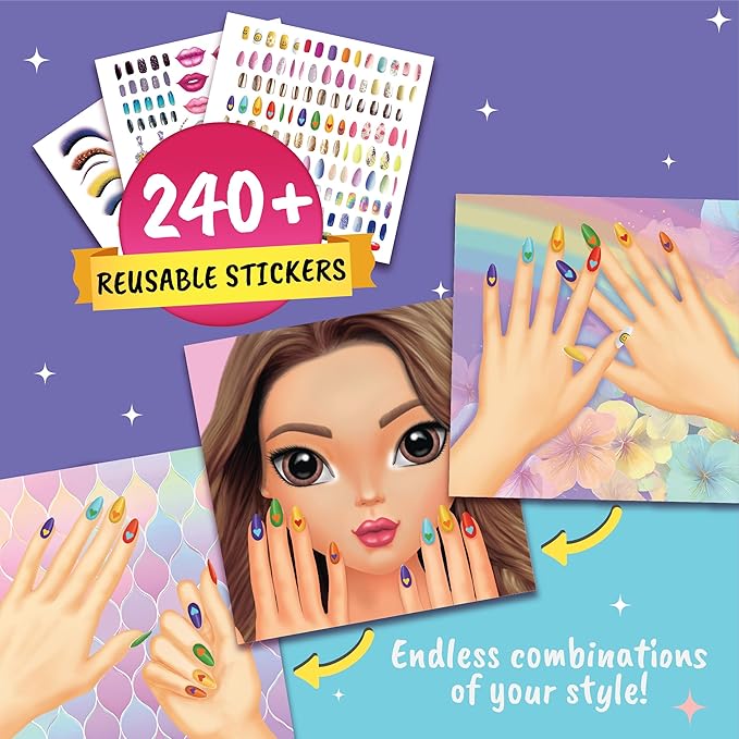 BSCOOL Drawing, Coloring & Sticker. Nails & Makeup Dress Up Sticker Book with 240+ Removable Stickers. Endless Nail Design and Makeup Combination for Kids Ages 4 and Up. Gift for Girls