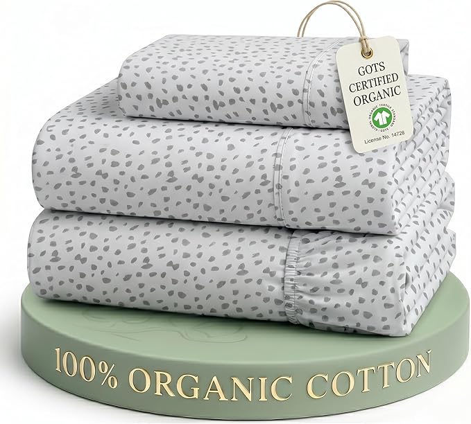 LANE LINEN Twin XL Sheet Set 100% Organic Cotton Soft 3pc - Haze Grey | GOTS Certified Organic Cotton Percale Twin XL Sheet Set - Affordable Organic Luxury, Honest-Price Organic Quality