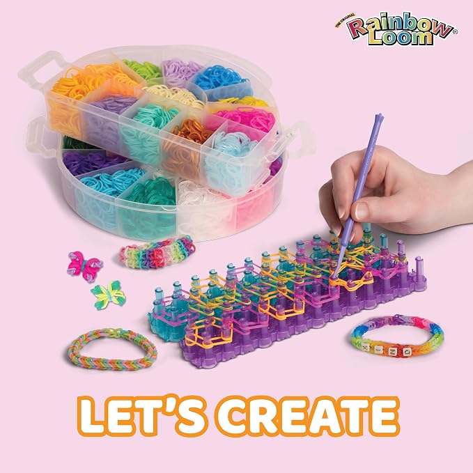 Rainbow Loom: 6,000 Bands Mighty Rainbow Case with 2 Mighty Looms, 6 Cute-tique Charms & 50 Beads – DIY Bracelet & Jewelry Making Kit for Kids 7+