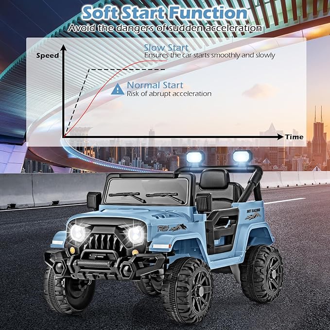 OLAKIDS Ride on Truck, 12V Battery Powered Electric Vehicle for Kids with Remote Control, Bluetooth, Power Display, LED Lights, Music Player, Ride on Toy for 3+ Boys Girls (Blue)