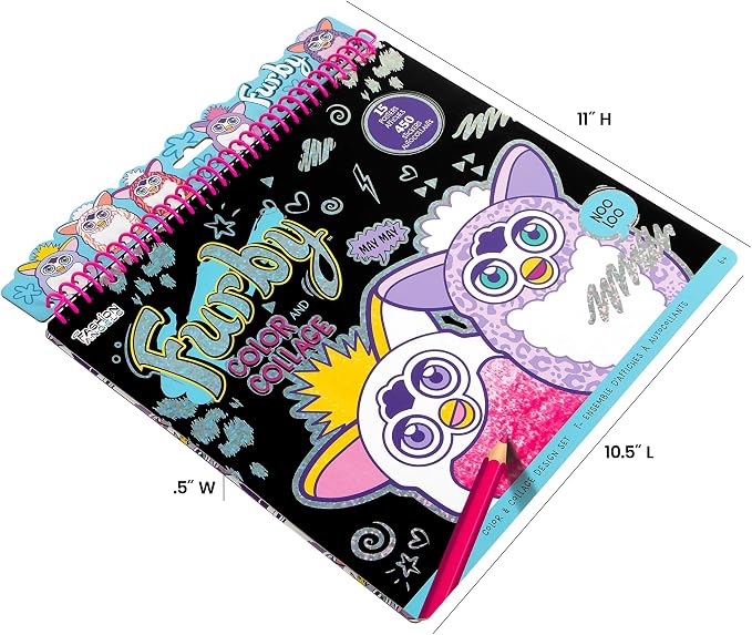 Fashion Angels Furby Color & Collage Portfolio, Includes 15 Posters & 4 Sticker Sheets with 450+ Stickers, Creative Coloring & Design Activity Kit for Kids