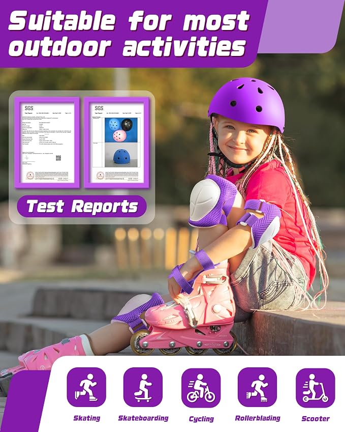 Kids Bike Helmet Set, Adjustable Helmet for Ages 2-3-5-8-14 Year Boys Girls, Toddler Pad Set with Knee and Elbow Pads for Bike, Roller, Skating, Scooter, Longboard and More Sports, 6 Color