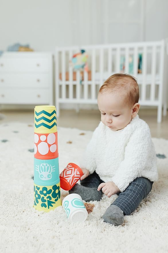 Miniland Feel to Learn Stacking Cups for Infant and Toddlers. 6 ECO Pieces for Visual and Hand-Eye Stimulation