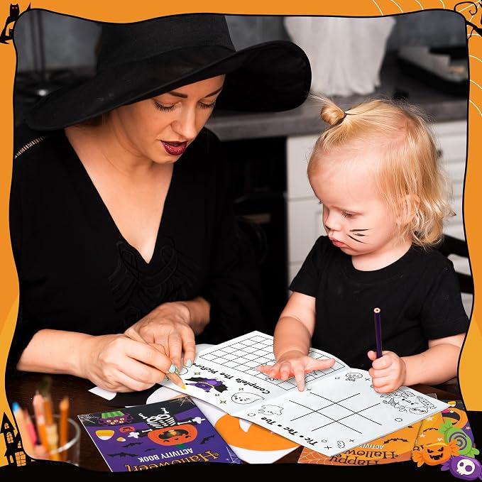 Halloween Activity Books for Kids - 24Pcs Happy Halloween Mini Games Coloring Book Set Bulk Mazes Word Search Word Scramble Games for Classroom DIY Art Gifts Trick or Treat Holiday Party Favors