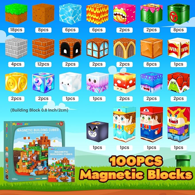Magnetic Blocks Kids Toys & Games, Magnetic Building Cubes Montessori Construction Sensory Toys for 3-5 5-7 6-8 8-13 Year Old Boys Girls, Toddler for Ages 3+ Birthday Decorations Party Favors Gifts