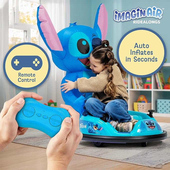 6V Stitch Toys Kids Bumper Car - Kids Electric Ride On Car, Toddler Toy, Auto-Inflated, Parent Remote Control, 360° Spins, LED Lights, 1MPH Speed, Max Weight of 66lbs, Age 1.5-4yrs