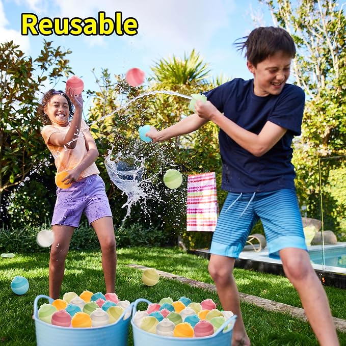 Reusable Water Balloons, Refillable Silicone Water Balls 12 Pack, Self Sealing Water Balloons, Quick Fill Water Balls for Kids Pool Beach