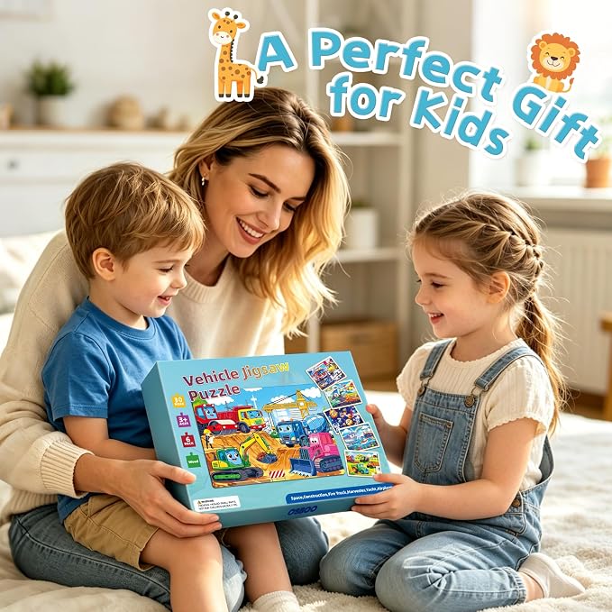 6-Pack Wooden Puzzles for Kids Ages 3-5, 30 Piece Jigsaw Puzzles Puzzles for Kids Ages 4-6, Educational Puzzles for Boys and Girls, Ages 3+
