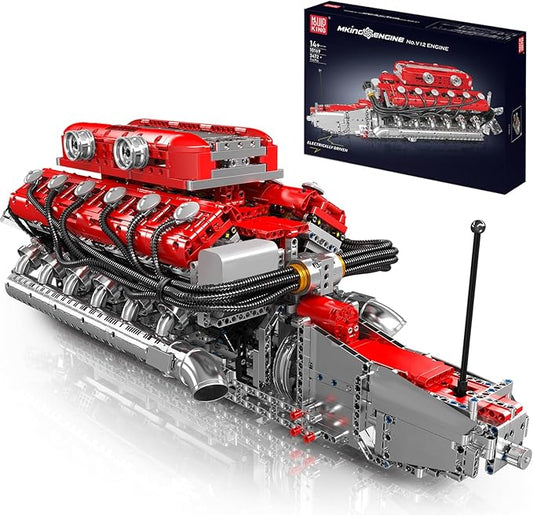 Mould King V12 Engine Model Kit that Runs - Motorized Mini Engines Building Blocks Set with Battery & Gearshift, Car Construction STEM Toy for Adults, DIY Mechanic Engineering Kit (3472+ PCS)