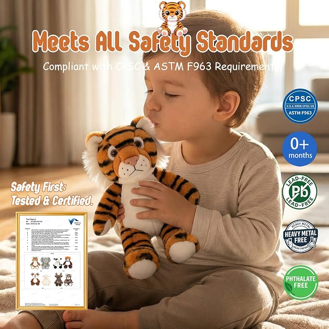 Stuffed Animal Plush Toy Soft Plushie Cuddly Tiger Cute Plush Toy for Kids Toddlers Boys Girls Birthday Christmas Nursery Decor Party Favors