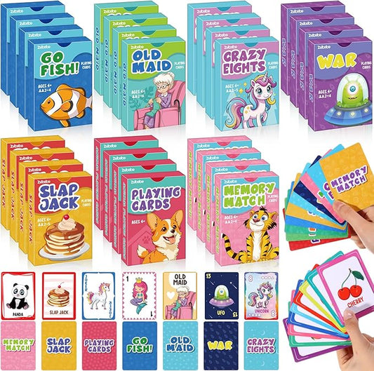Zubebe 56 Pack Kids Card Games Gifts Bulk Classic Playing Card Game Set for Kids Includes Go Fish, Old Maid, Crazy Eights, Memory Match, Slap Jack, Playing Toy for Party Favors (Classic)