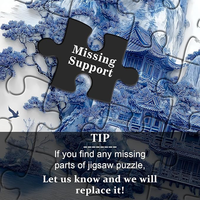 Impossible Landscape Puzzles for Adults 1000 Pieces，Nature Aesthetic Puzzle Blue and White Scenery,Unique Chinese Scenic Jigsaw Puzzles with Birds Boat,Hard Difficult Challenge Building Puzzle