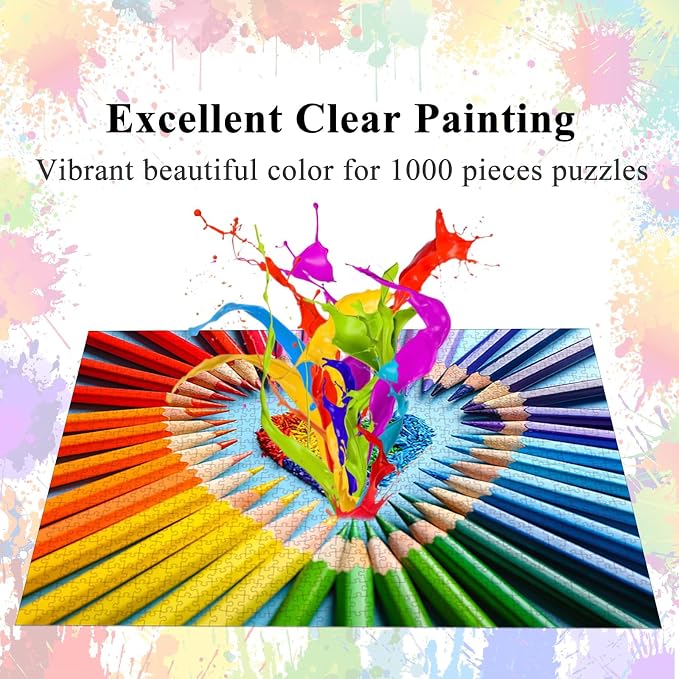 Puzzles for Adults 1000 Pieces Jigsaw, Pencils Letter on Back Fit Well Dust-Free Unique Shape Full Size Poster 27.5"x19.6"