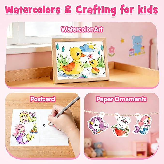 Mocoosy 3 Pack Paint with Water Coloring Books for Toddlers, Mess Free Watercolor Painting Set with Unicorn Mermaid Animal Themes, Travel Art Craft Activity for Kids, Birthday Gifts for Girls 3-5 4-8