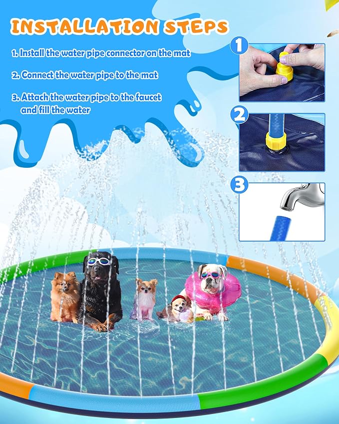 Instraella Splash Pad, 13FT Extra Large Sprinkler Play Mat for Dogs & Kids, 0.55mm Thickened Outdoor Water Toys, Foldable Summer Splash Mat for Toddlers, Children and Pets
