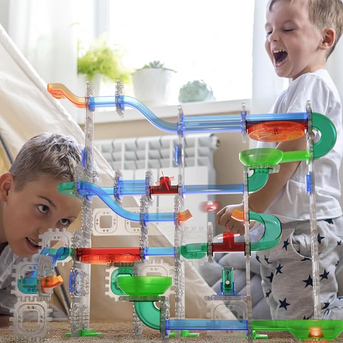 Discovery Marble Run Race Track – 92-Piece Light-Up Marble Maze Construction Set| LED Marbles| STEM Learning Activity| Sensory Toy Building Kit| Educational Physics & Engineering Toy for Kids Ages 6+