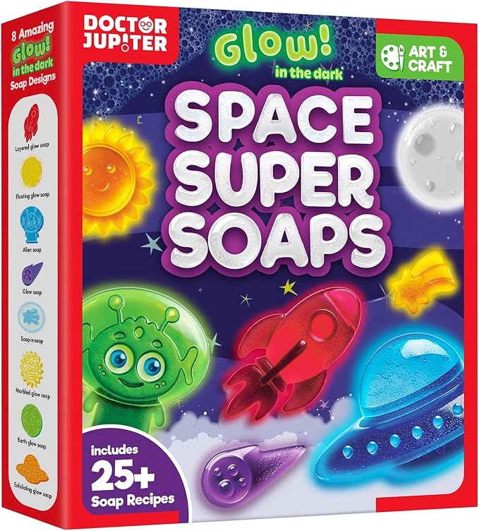 Doctor Jupiter Glow in The Dark Space Soap Making Kit for Kids Ages 4+ | Birthday Gift Ideas for Boys & Girls 4 5 6 7 8 12 Year Old, Space Craft Toys