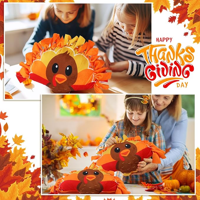 Weysat 6 Sets Thanksgiving Fall Turkey Tied Pillow Craft Kit DIY Turkey Pillow Craft Gifts with PP Cotton for Fall Harvest Thanksgiving Party Decor VBS School Favors Classroom Giveaways