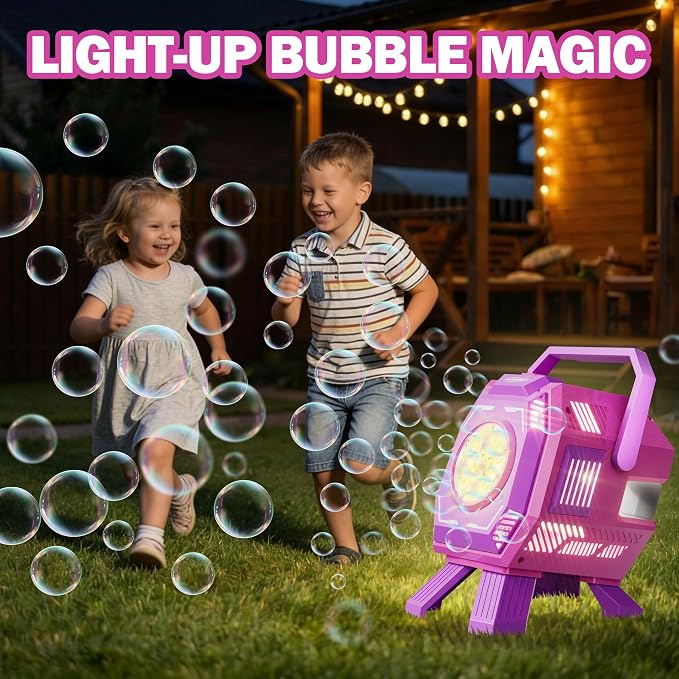 Belemar Bubble Machine for Kids with Lights, 6 Big Bubble Holes, Up to 15,000 Bubbles/Min, 320ml Large Tank, Battery Operated Portable Bubble Blower for Toddlers, Birthday Parties & Outdoor Fun