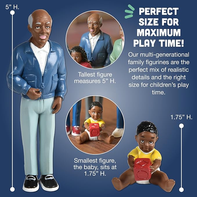 Creative Minds Marvel Education African American Family Toy Figure Set for Kids Ages 3+, Set of 8 Inclusive and Diverse Dollhouse Toy Figurines, Multicolor