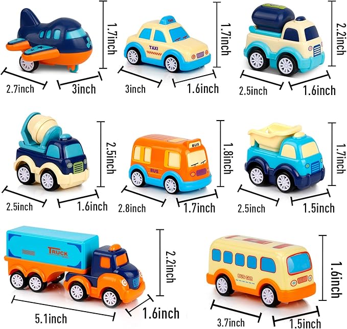 9 Pack Cars Toys for 2 3 4 5 Years Old Toddlers Boys and Girls Gift, Big Transport Truck with 8 Small Cute Pull Back Trucks, Colorful Assorted Vehicles Playset, Carrier Truck with Sound and Light