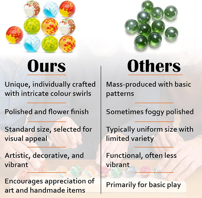 ARSUK Premium Handmade Glass Shooter Marbles – Set of 10 Large 25mm / 1-Inch Decorative Dotted Marbles – Assorted Colors for Crafts, Vase Fillers, Games & Home Décor