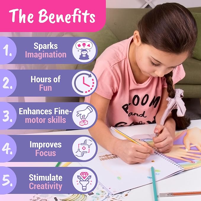 BSCOOL Create Hairstyles & Nail Designs Book Set for Girls Ages 5 and Up – Hair Design & Nail Art Sticker Books with Guides – Creative Birthday Gift for Kids
