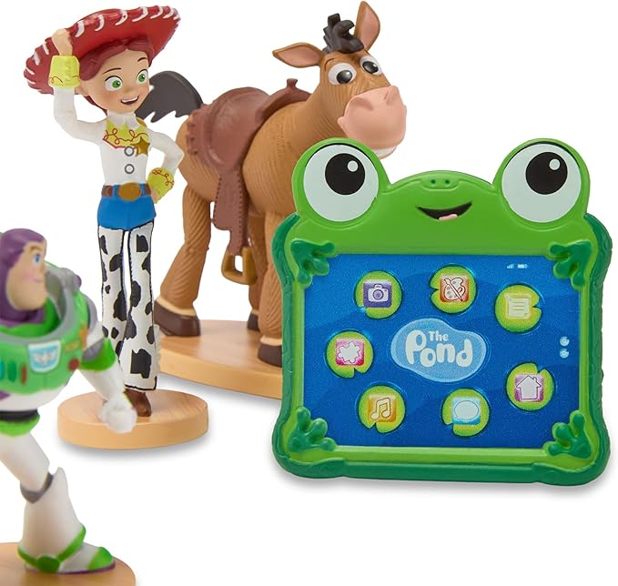 Disney Store Official Toy Story 5 Figure Set –7 Fully Sculpted Disney Figures Including Woody, Buzz, Forky, Lilypad, Bullseye, Jessie & Tech Trio in Double-Tiered Box with Scenic Backgrounds