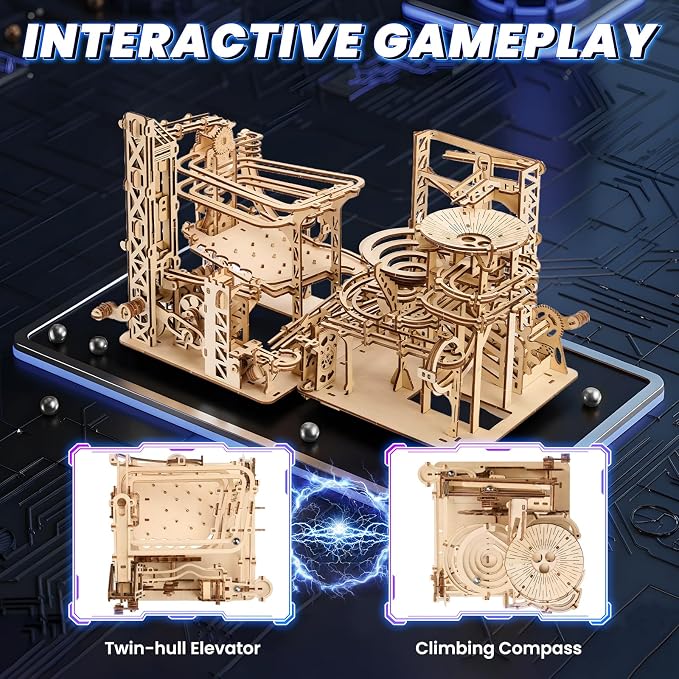 3D Wooden Puzzles for Adults: 330 pcs 3D Mechanical Wood Marble Run with Roller Coaster Model Kit for Brian Teaser to Build - Christmas Hobbies Craft Kits Puzzles for Adults Home Decor Gifts
