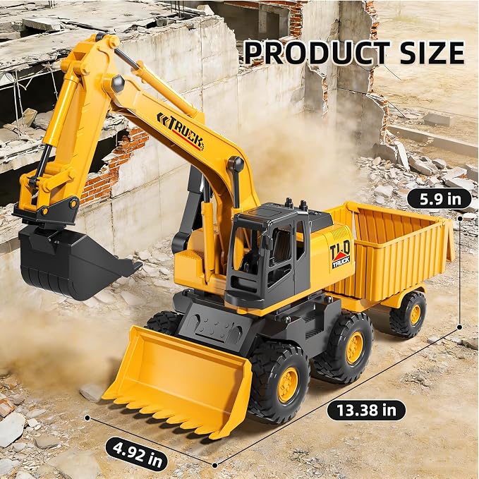 KukuFun 3-in-1 Truck Toys for Boys 3-5 Year Old, Construction Sandbox Toy with Excavator Dump Bulldozer，Indoor/Outdoor Sand Toys for Kids Toddlers Girls Age 3-8，Birthday Gifts