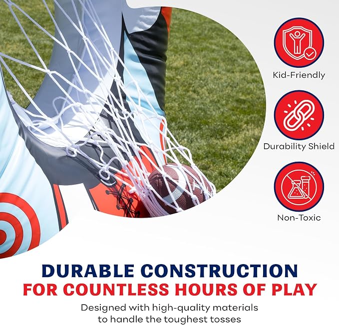 Preferred Toys 65” Inflatable Football Target Net Toss Game - Double-Sided Throwing Practice Football Stuff with Mini Balls - Backyard Tailgate Party Sports Toy for Kids & Adults