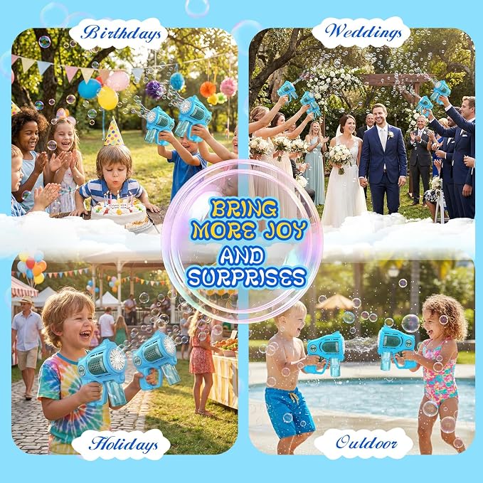 Bubble Gun for Toddlers 1-3 Kids 4-8, 15-Holes Automatic Bubble Machine Blower Blaster Maker with 1 Bottles Solution, Easter Party Favors Summer Outdoors Wedding Toys Gifts for Boys Girls, Blue