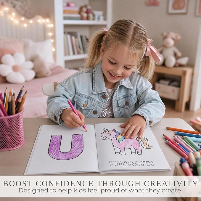 Fun Coloring Book for Kids - Set of 3 Cute Toddler Coloring Books with Big Simple Designs - Educational Activity Water Color Book with Themes for Alphabet, Numbers, Colors & Shapes for Boys and Girls