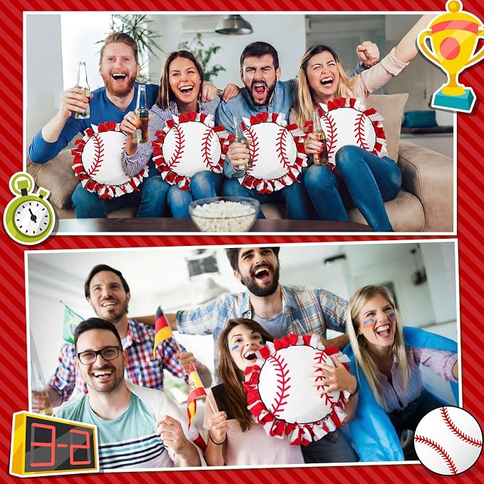 Weysat 6 Sets Baseball Tied Pillow Craft Kit DIY Orange Red White Baseball Shaped Pillow Craft Gifts with PP Cotton for Sports Theme Party Game Day Room Decor VBS School Favors Classroom Giveaways