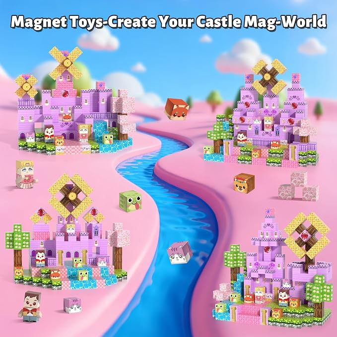 150pcs Magnetic Blocks,Magnetic Building Blocks, STEM Sensory Toys with Princess Castle Build–Creative Magnet Tiles for Toddlers Ages 3+,Boys & Girls–Christmas Birthday Party Kids Gifts