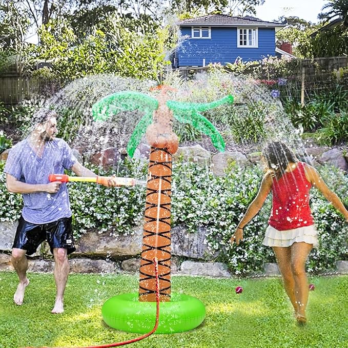 61" Inflatable Palm Tree Backyard Sprinkler for Kids, Spray Water Pool Toy Inflatable sprinkler for yard Outdoor Hawaiian Party Coconut Tree for Lawn Sprinkler for Boys Girls Backyard Beach Games Toys
