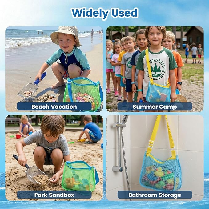 3 otters 2 Pack Beach Mesh Shovel with Mesh Beach Bag for Shell Collecting, Sand Sifters Shell Collect Bag for Kids, Great Shelling Tools