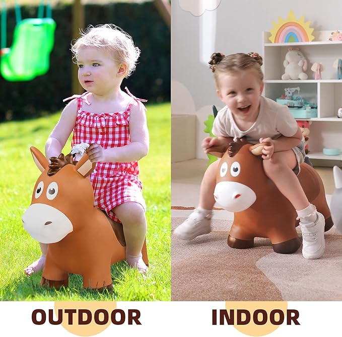 ZOOJOY Inflatable Horse Hopping Toys, Bouncy Animal Hopper Toys for Toddlers, Outdoor Indoor Bounce and Ride On Horse Bouncer for Boys Girls, Birthday Gifts for 18 Months 2 3 4 5 6 Year Old with Pump