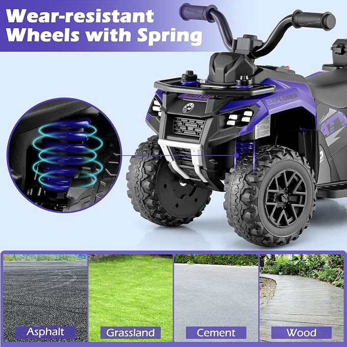 OLAKIDS Kids ATV with Spray Function, Remote Control, Storage Trunk, 6V Toddler Ride on Toy, Purple
