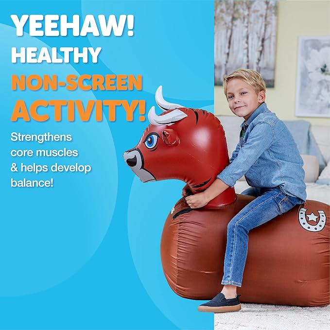 Waddle Hip Hoppers Bouncy Hopper Inflatable Hopping Animal Bouncer, Supports Up to 250 Pounds, Ages 5 and Up (Brown Bull)