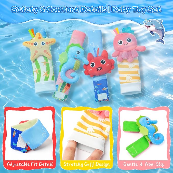 Baby Rattle Socks Set, Baby Toys 0-6 Months Infant Sensory Rattle Toy, Newborn Ideal Baby Shower Gifts for 0-3 6-12 Months Baby Boys Girls, Expecting Moms Essentials