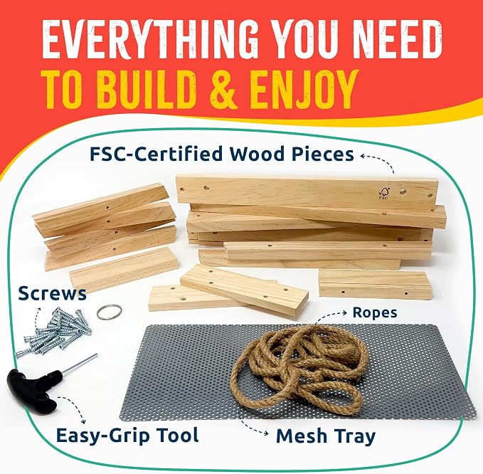 SparkJump Picnic Table Bird Feeder Kit, DIY Woodworking Project for Kids and Families, Complete Tools and Paint Set, FSC-Certified Sustainable Wood, Backyard Nature Activity, Ages 6+