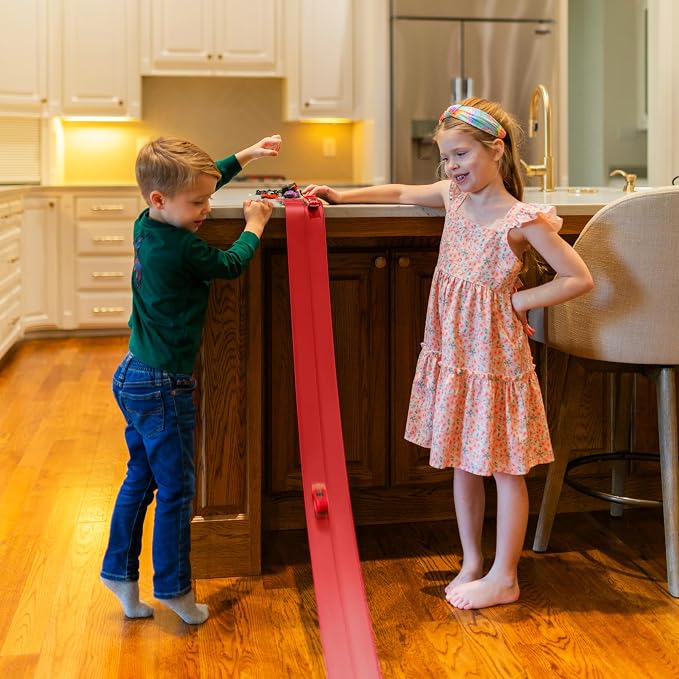 Valchemist FlexTrack 5000 Flexible Race Car Track for Kids Toy with Suction Cups Compatible with Hot Wheels and Diecast 1/64th Cars and More 15 Feet Long Rolls Up Portable Racetrack (Rocket Red)