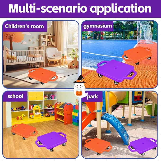2 Pcs Sports Scooter Board with Handles Colored Floor Sitting Scooter Board with Plastic Casters for Kids Gym Indoor Outdoor Activities Play Equipment
